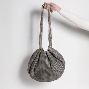 CARVELA Grey and Silver Vintage Metallic Woven Leather Shoulder Bag